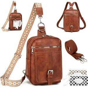 Leather Sling Crossbody Backpack Fanny Pack Purse Travel Bag with Straps